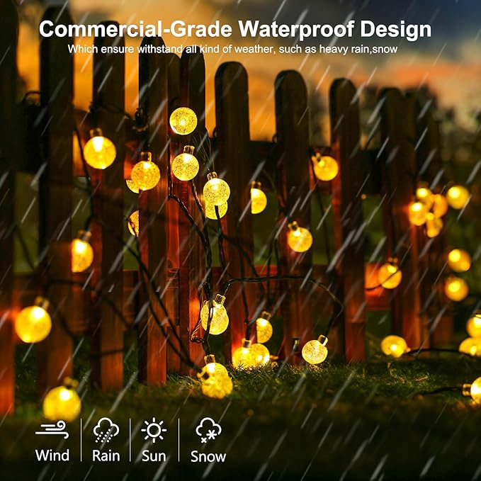 Joomer Solar String Lights Outdoor 65FT 100LED Globe String Lights 8 Lighting Modes Waterproof Solar Powered Patio Light for Garden Yard Porch Wedding Party Outdoor Decor (Warm White)