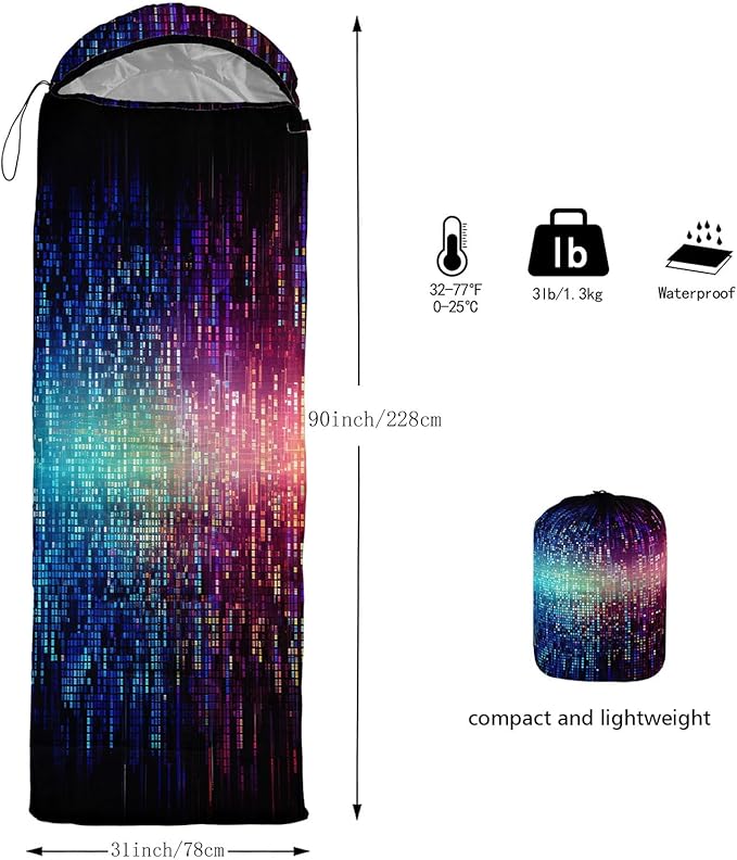 Kids Sleeping Bag for Boys GirlsCartoon Dinosaur Print-Lightweight Warm Portable Outdoor Indoor-Waterproof Cold Weather Resistant Sleeping Bag for Camping Hiking