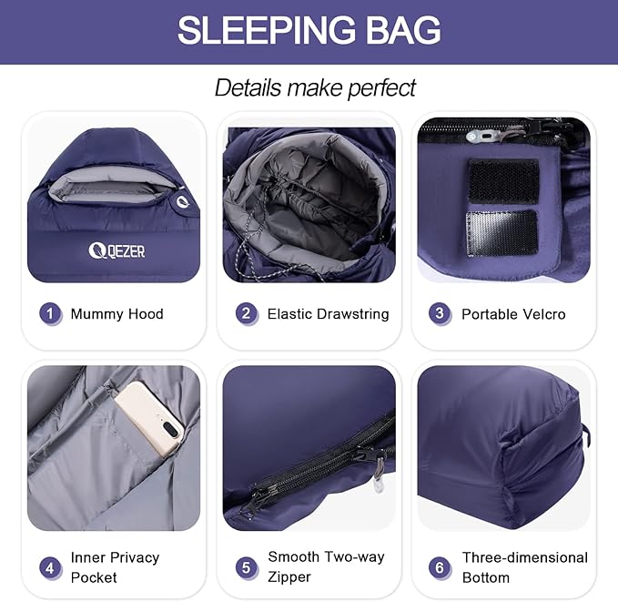 Down Sleeping Bag for Adults 0 Degree Warm Winter Mummy Lightweight Compact Outdoor Sleeping Bag for Camping Backpacking Hiking Cold and Warm Weather with 600 Fill Power Down