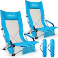 AKSOUL Folding Beach Chair for Adults: Low/High Back Chairs with Carry Bag - Extra Wide Seat Chair with Comfortable Pillow &amp Storage Pocket (1 Pack &amp 2 Pack Blue)