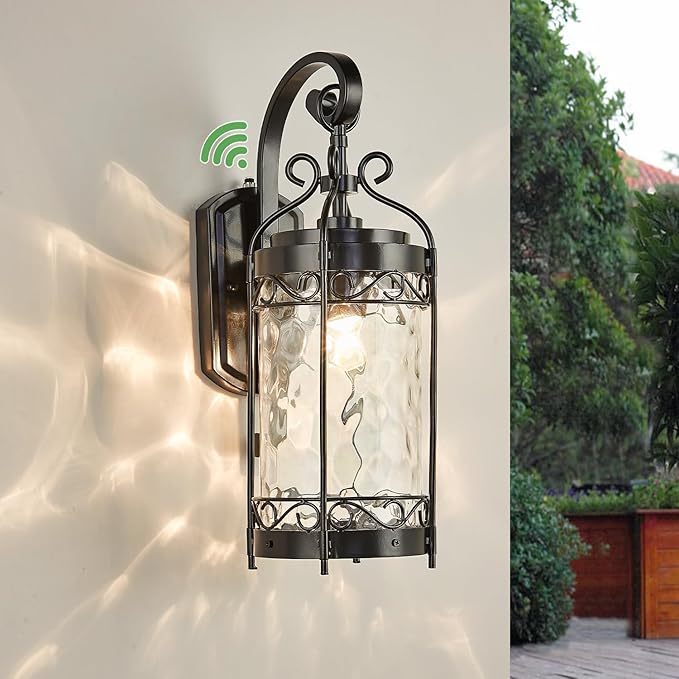 Large Dusk to Dawn Sensor Outdoor Wall Sconce19.68 H Vintage Exterior Light Fixture with IP65 WaterproofClassical European Style Porch Light with Water Glass for Front Door Balcony Porch
