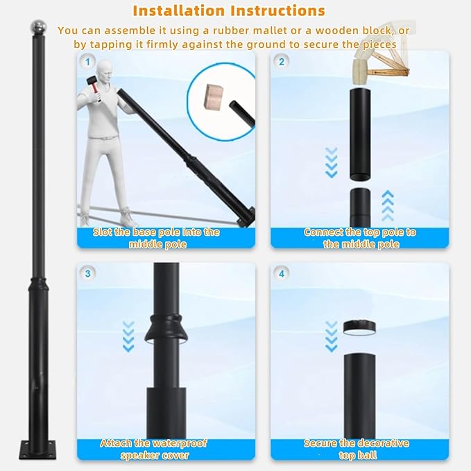 20FT Tall Street Light Pole Heavy Duty Split Street Lamp Post for Outdoor Street Courtyard Parking Lot Adjustable Height Lighting Post Fixtures with Mounting Ground Cage (20FT 114+76mm)