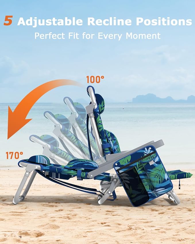 ZENPETIO Beach Chair Camping Chair for Adults Reclining Backpack Chair for Pool Beach Camping Outdoors