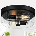 Black Flush Mount Ceiling Light Fixtures 2-Light Ceiling Mount for Farmhouse with Seeded Glass Lampshade Industrial Flush Mount Light Fixture Farmhouse for Hallway Kitchen Entryway and Foyer