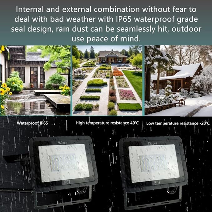 2 Pack Cool White 50W LED Flood Light Outdoor Waterproof IP65 Wall Security Landscape Lamp Home Square Yard Garage Street Pathway Spike Stand Low Voltage 12V 24V 36V 48V 60V DC AC
