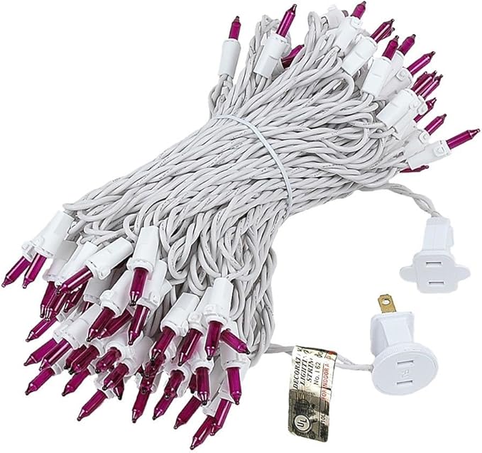 Novelty Lights 50 Feet 100 Bulb Incandescent Mini Light String Purple with 6-Inch Spacing on White Wire UL Listed Commercial Grade Indoor/Outdoor Mini Lights Connectable End-to-End