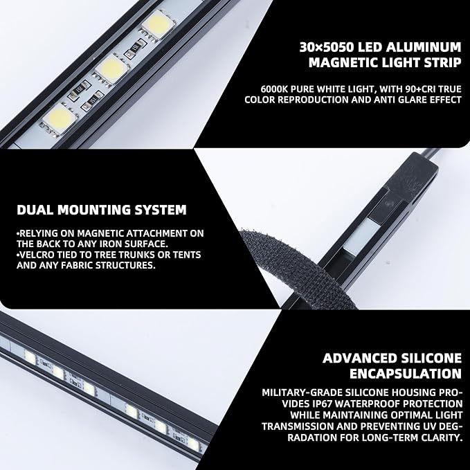 12V LED Interior Light Bar Kit 4 Bars White Adjustable Brightness RV Camping Lights - Waterproof IP67 Magnetic &amp Velcro Mount Portable Lighting for Tent Car Trailer Boat Truck Off-Road Ca