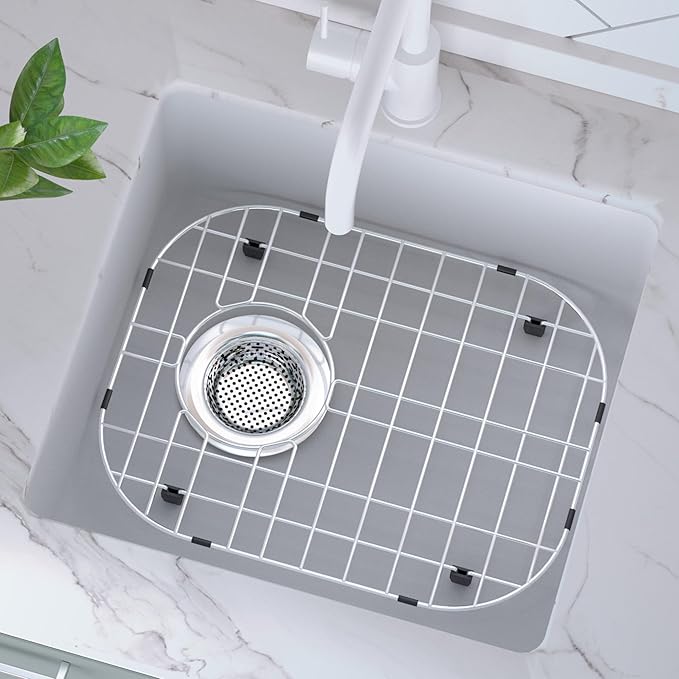 Kitchen Sink Bottom Grid Protector 304 Stainless Steel Sink Grate with Rear Drain Universal Metal Sink Rack 14.6 X 11.2