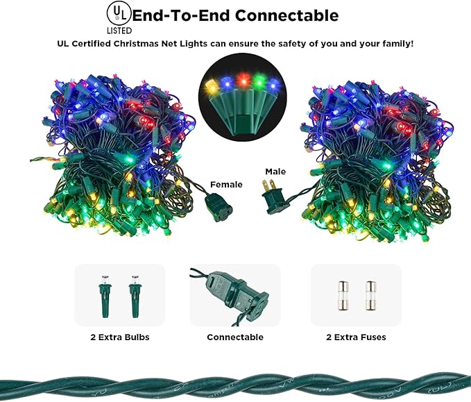 Led Net Lights Christmas Lights Outdoor 200Leds 9ftx6ft Upgraded Multicolor Christmas Net Lighting Waterproof 5mm LED Wide Angle Outdoor Indoor Mesh Net Light for Trees Bushes Shrubs Decorations