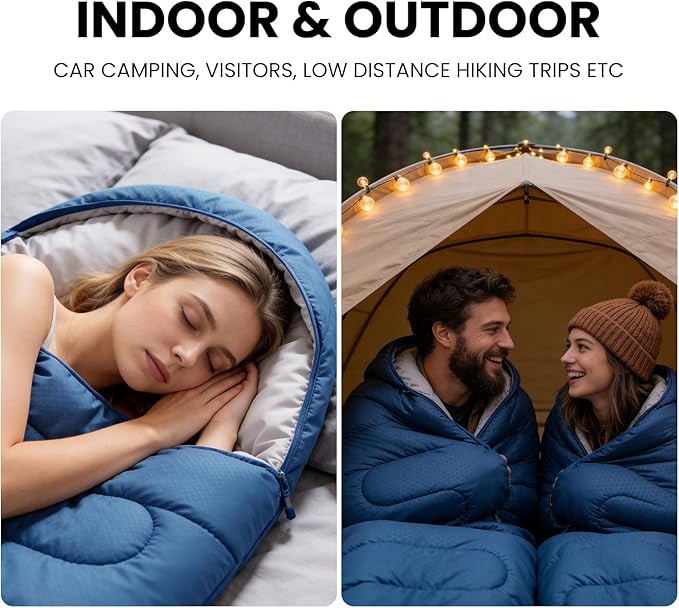 Sleeping Bags for Adults &amp Kids Lightweight Waterproof 3-4 Season Warm with Inflatable Pillow–Compact Portable Sleeping Bag for Cold Weather Camping Hiking Travel Indoor/Outdoor Use