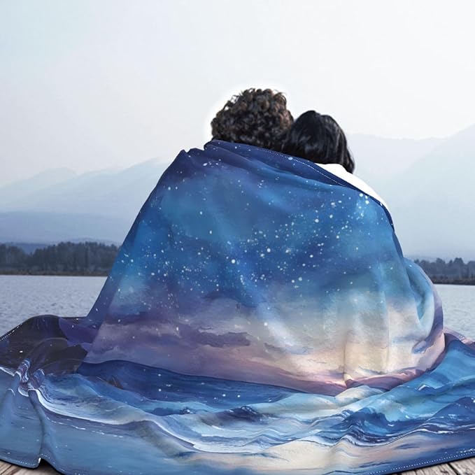 Late Night Coastline Soft Fleece Blanket 60 * 50 inch Soft Sofa Blanket Suitable for Sofa Camping Travel Night Cover Blanket