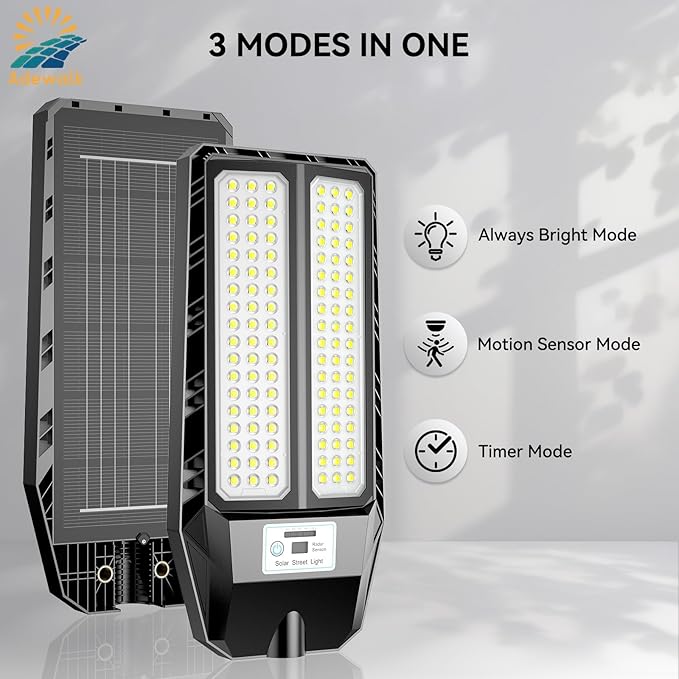 5000W Solar Lights Outdoor - 7000K LED Solar Street Lights Outdoor with Motion Sensor and Remote Control IP66 Waterproof Dusk to Dawn for Yard Patio 2 Pack