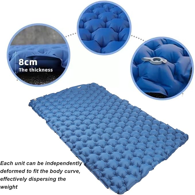 Outdoor Air Mattress Portable Proof Double Inflatable Camping Mat Navy Blue with Built in Foot Pump Durable 210T Fabric for Camping Hiking Backpacking