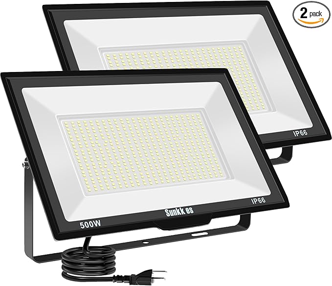 500W LED Flood Lights Outdoor 2 Pack IP66 Waterproof 6000K Daylight White Security Lights Outside Bulb Exterior Wall Lights for Yard Stadium Garden