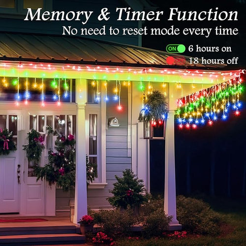 131FT 1280 LED Icicle Outdoor String Lights Multicolor - Waterproof Christmas Curtain Lights 8 Modes Twinkle Function for Patio Wedding Holiday Party Decorations