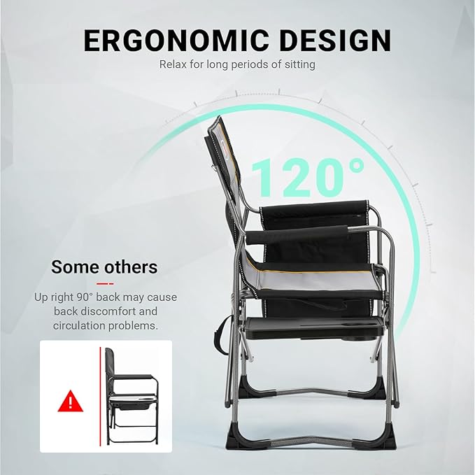 Overmont 2PCS Oversized Lightweight Camping Chair - Portable Comfortable Heavy Duty Foldable Directors Chairs with Side Table &amp Cooler Bag for Outside Camp Beach Picnic Lawn and Fishing Support 40