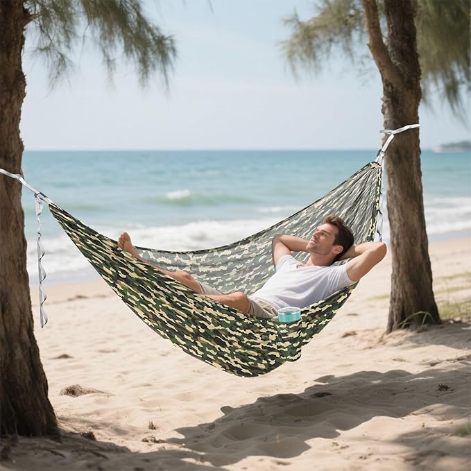 ALAZA Army Camo Green Camouflage Camping Hammocks Single or 2 Person 500 lbs Portable Parachute Travel Hammock w/Tree Straps for Hiking Backpacking Indoor Outdoor