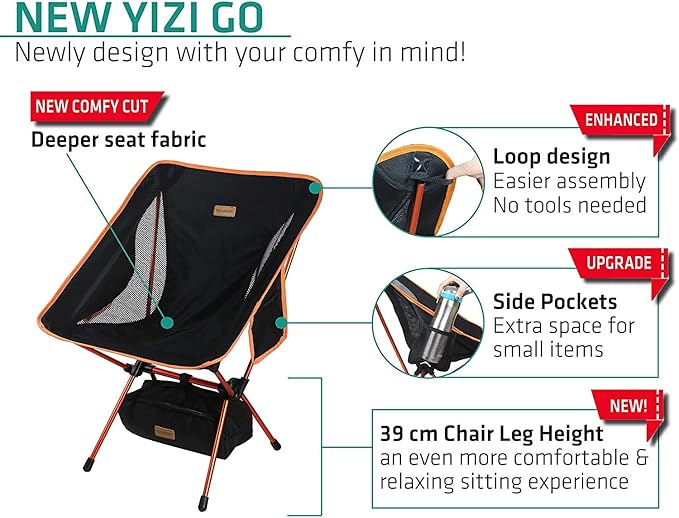 Portable Camping Chair - Compact Ultralight Folding Backpacking Chairs Small Collapsible Foldable Packable Lightweight Backpack Chair in a Bag for Outdoor Camp Picnic Hiking(Black