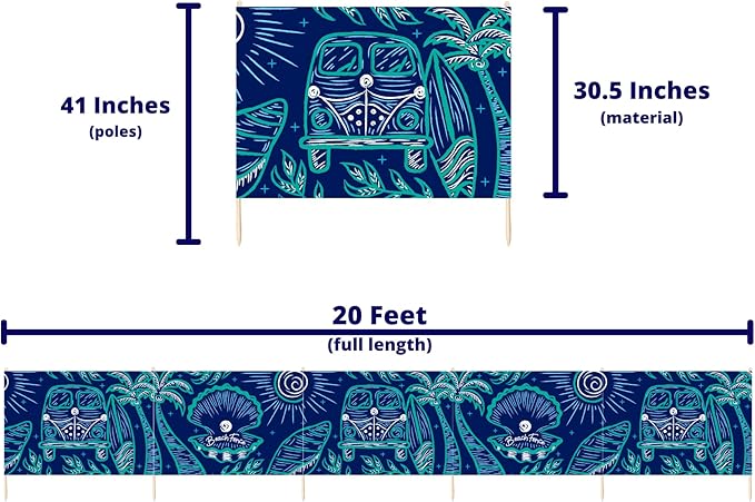Premium 20 ft Beach Windscreen Privacy Screen Wind Blocker Free Rubber Mallet and Carry Bag Included (Beach Bus)