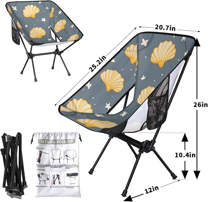 Honeybaby Folding Camping Chair Shells Stars Camping Chairs Lightweight Portable Chair Outdoor Foldable Chairs for Camping Travel Picnic Beach Hiking