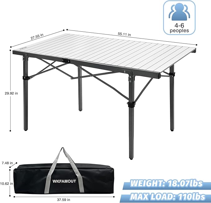 29.9 Tall Folding Camping Table for 2-6 Person 54.7 Large Aluminum Foldable Table Outdoor with Carry Bag