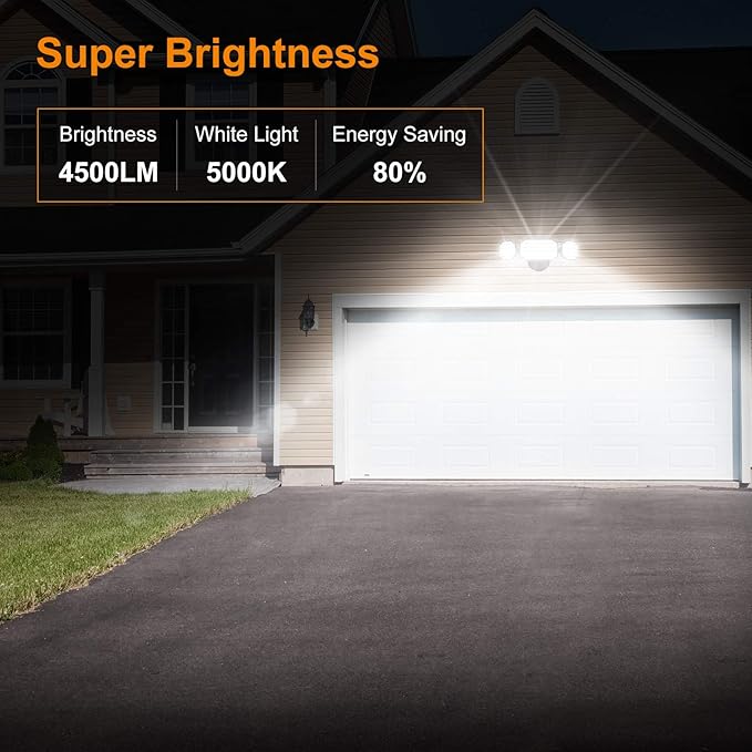 LEPOWER 4500LM Outdoor Flood Lights 45W LED Flood Light Exterior Flood Lights Switch Controlled 5000K 3 Adjustable Heads IP65 Waterproof Outdoor Lights for House Garage Yard Brown