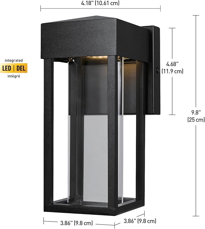 GLOBE Electric 44246 Bowie LED Integrated Outdoor Indoor Wall Sconce Matte Black Clear Glass Insert 10W 420 Lumens