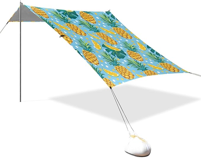 Camping Sun Shelters Tropical Leaves Dots and Pineapple Beach Canopy 126 * 110.2in