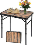 Aluminum Folding Table - Premium Portable Lightweight and Adjustable Camping Table for Outdoor Adventures Picnics and Home Use - Durable and Compact Design 2ft with Carry Handle (Wood Grain)