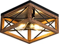 Flush Mount Ceiling Light Fixture for Kitchen Hallway 2-Light Close to Ceiling Light with Black Metal and Wood Design Rustic Farmhouse Ceiling (Bulb not Included)