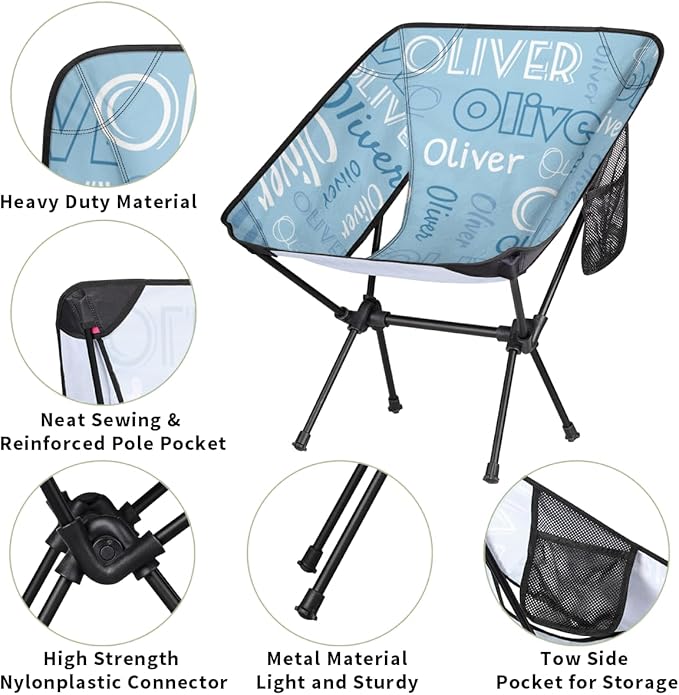 Custom Camping Chair Personalized Portable Backpacking Chair with Name Lightweight Folding Chair for Beach Hiking Light Blue