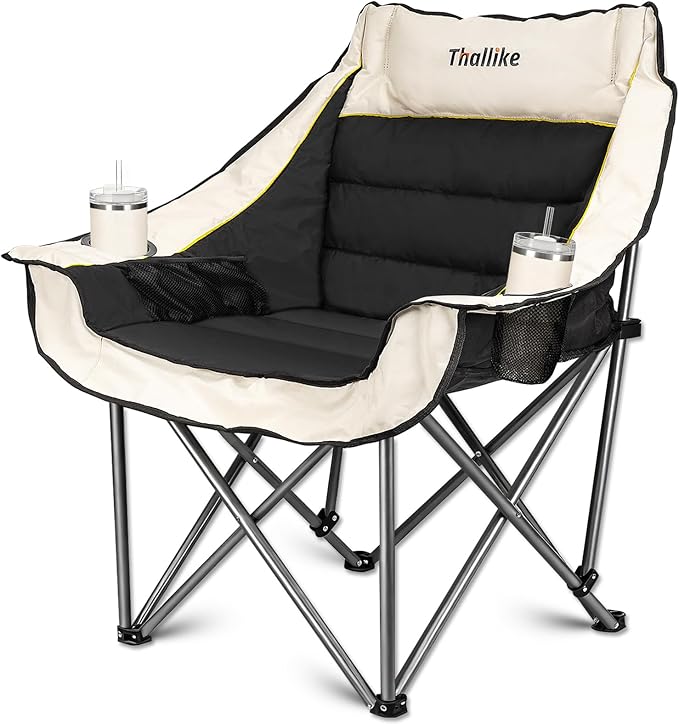 Oversized Camping Chair for Adults – Heavy Duty Folding Chair with Cup Holders Storage Pocket &amp Carry Bag – Outdoor Padded Camp Chair for Camping Backyard Fishing &amp Sports – Supports 400lbs