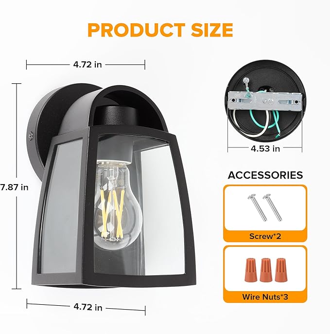 LUTEC Outdoor Wall Light Fixtures Exterior Waterproof Wall Lantern with Clear Glass Shade Aluminum Modern Matte Black Porch Sconce Outdoor Lighting for Garage Entryway Yard