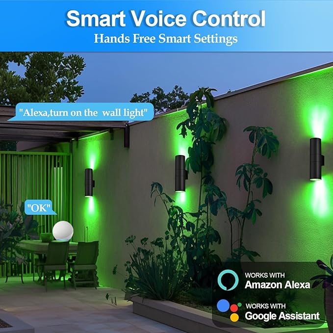 wowlite RGB Up Down Outdoor Wall Lights 2 Pack 1200LM Smart Cylinder Outdoor Lights for House Color Changing Exterior Lighting Fixtures APP Control Works with Alexa IP65 Waterproof Porch Light