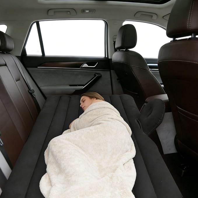 Car Air Mattress Inflatable SUV Truck Camping Mattress for Back Seat Thickened Travel Car Bed Sleeping Pad with Inflatable Pier Air Pump 2 Pillows (Black)