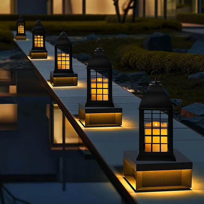 Solar Candles for Lanterns 4Pcs Christmas Decor 3''x4'' Solar Powered Rechargeable Candles Outdoor Waterproof Flickering Glow Dusk to Dawn Auto On/Off Replaceable Battery Decor for Garden