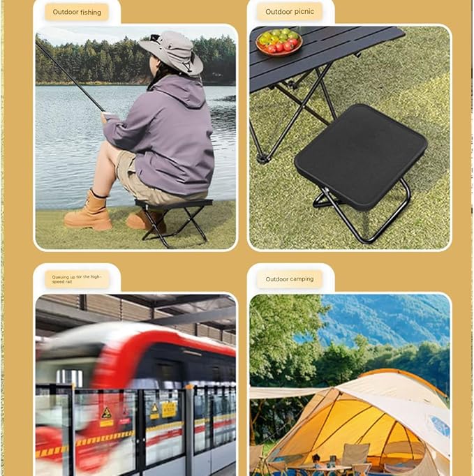 Portable Folding Chair Purse - Lightweight Compact Foldable Stool for Outdoor Hiking Picnic &amp City Commuting | Innovative Multi-Use Design with Easy Carry Function | Khaki Color