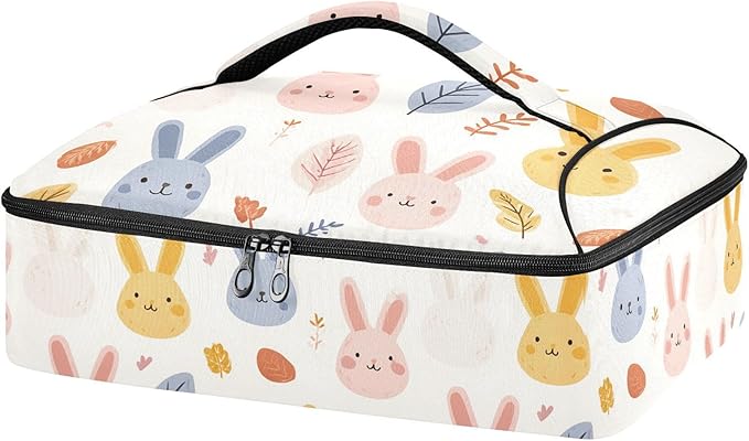 Casserole Carrier Pattern Cute RabbitInsulated Casserole Carrier for Hot or Cold Food Thermal Lunch Tote for Potluck Parties Picnic Beach Fits 9 x 13 Inches Baking Dish