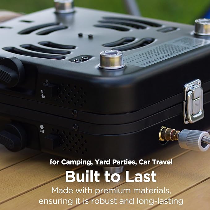 Propane Gas Stove 17500 BTU 2 Burner Folding Portable Camping Stove with Carrying Bag Built to Last Camp Stove for Camping Car Travel Yard Parties Outdoor Cooking Backpacking Grill Propane
