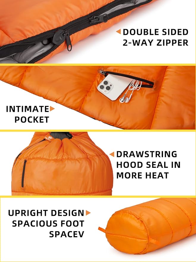 Bessport Mummy Sleeping Bag and Bessport Camping Tent 2 Person Tent Waterproof Two Doors Backpacking Tent Easy Setup Lightweight for Outdoor Hiking Mountaineering Travel