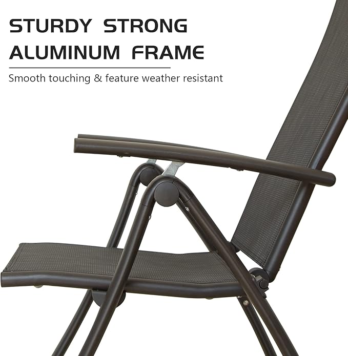 Domi Patio Outdoor Sling Chairs Set of 2 Folding Outdoor Reclining Camping Chairs with Armrest Adjustable High Backrest Portable Chair