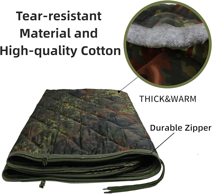 Camo Poncho Liner Army Blanket Military Sleeping Bag with A Compression Carrying Bag for Traveling Hiking Camping Outdoor Survival Car Blanket