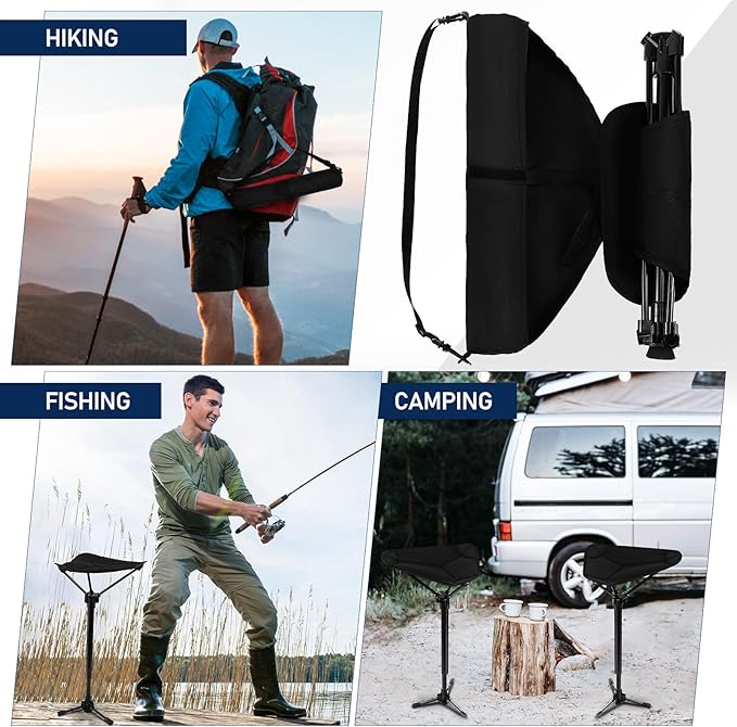Folding Tripod Stool Adjustable Height Portable Lightweight Outdoor Camping Chair for Hiking Fishing Travel