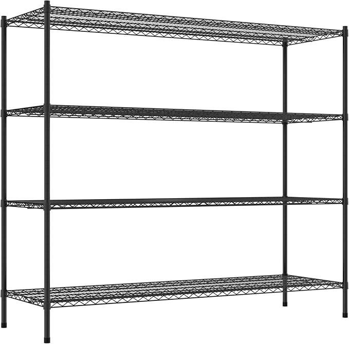 Commercial NSF Listed Black Epoxy Stationary Wire Shelving Kit 24 x 72 x 64 with 4 Shelves Perfect for Warehouse Walk-in Refrigerator Freezer Grocery Store Restaurant Dishroom