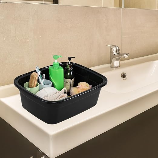 Sadstory 18 Quart Black Plastic Wash Tub Rectangular Dishpan 3 Packs