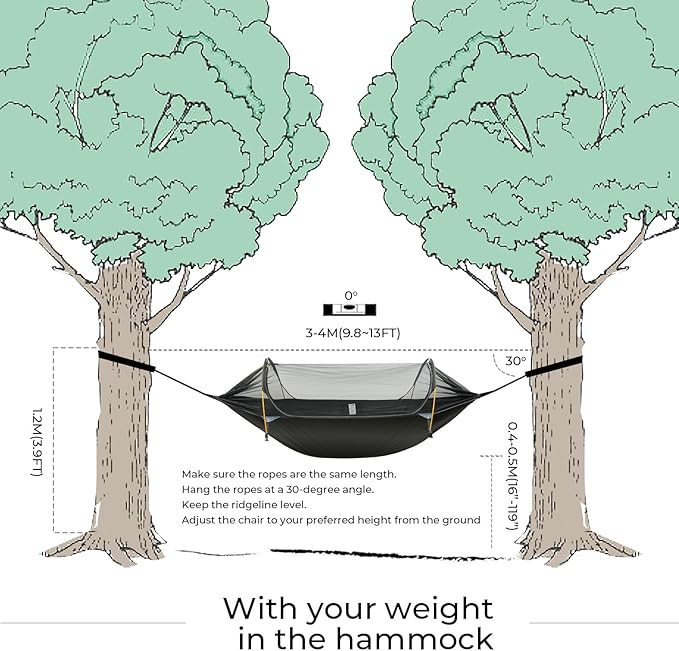 Camping Hammock Tent with Mosquito Net &amp RainFly 3 in 1 Waterproof Lightweight Portable Sleeping Hammock Bug Travel Outdoor Gear with Tree Strap Swing for Hiking Patio Expedition