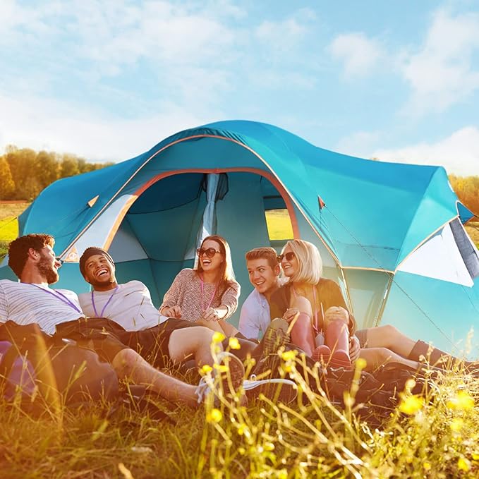UNP Camping Tent 10-Person-Family Tents Parties Music Festival Tent Big Easy Up 5 Large Mesh Windows Double Layer 2 Room Waterproof Weather Resistant 18ft x 9ft x78in