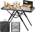 Camping Grill Table Aluminum Folding Picnic Table with 3 Level Height and Mesh Desktop 3x2FT Portable Outdoor Table for Camping Picnic Beach and BBQ (Black)