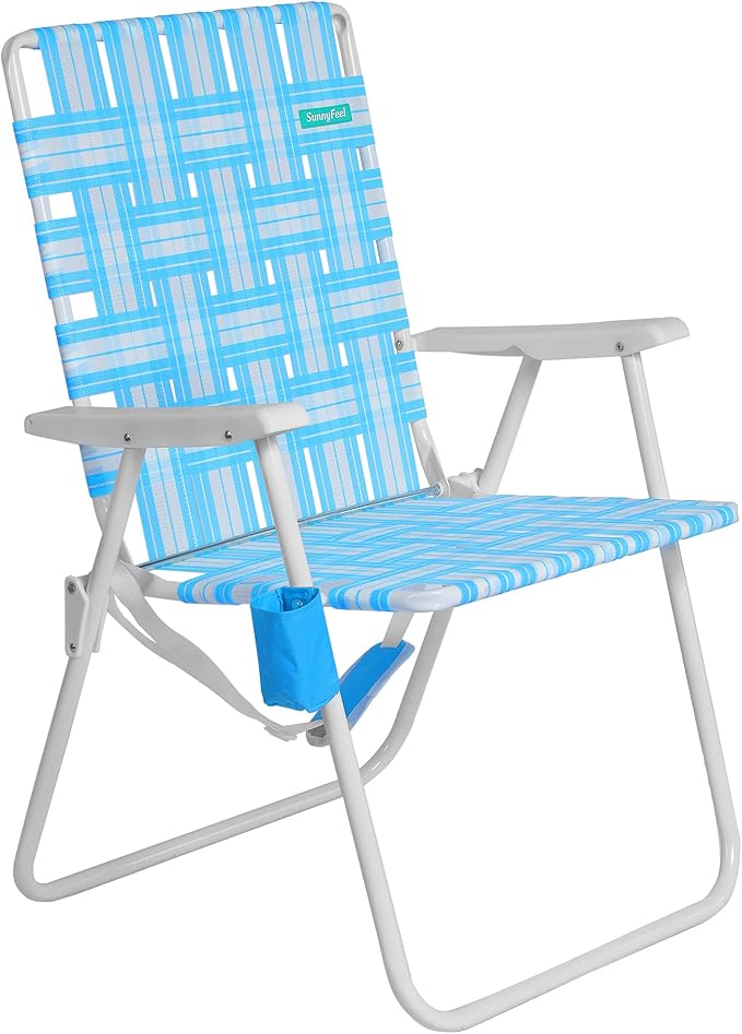 SunnyFeel 15 Tall Folding Webbed Lawn Beach Chair for Adults Oversized Portable High Seat Sand Chair Heavy Duty 300 LBS Foldable Camping Chairs for Camp/Outdoor/Picnic/Concert/Sports