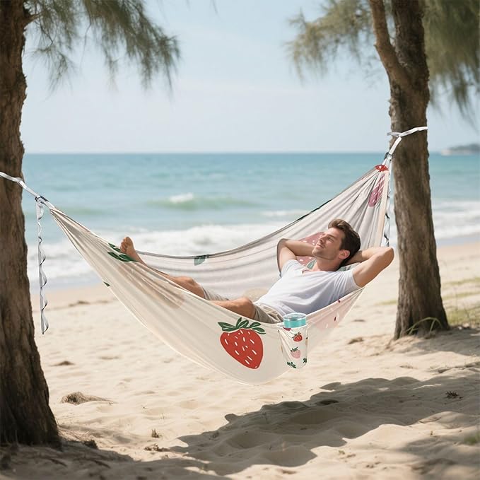 OTVEE Camping Hammock Berry Flower Art Portable Hammocks 500lb Upgraded Thickened Durable Single Hammocks with Tree Straps &amp Travel Bag for Camping Outdoor Indoor Patio Backyard